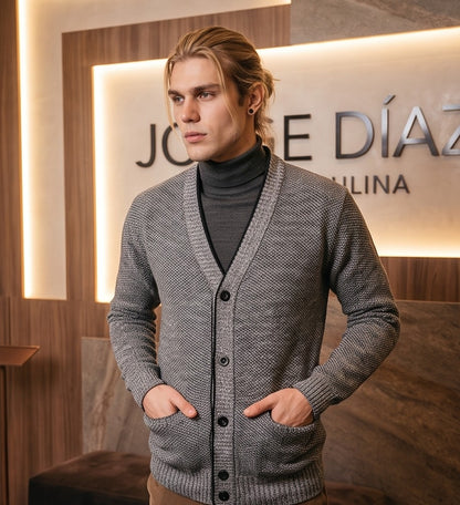 Gabriel - Herren Strickjacke aus meliertem Strick mit V-Ausschnitt und Thermofutter