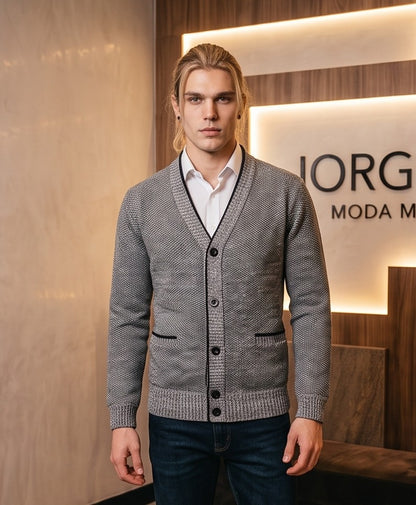 Gabriel - Herren Strickjacke aus meliertem Strick mit V-Ausschnitt und Thermofutter