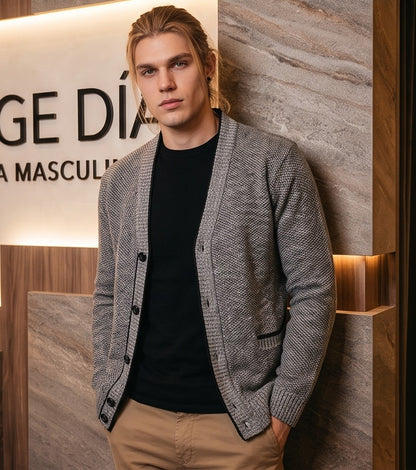 Gabriel - Herren Strickjacke aus meliertem Strick mit V-Ausschnitt und Thermofutter