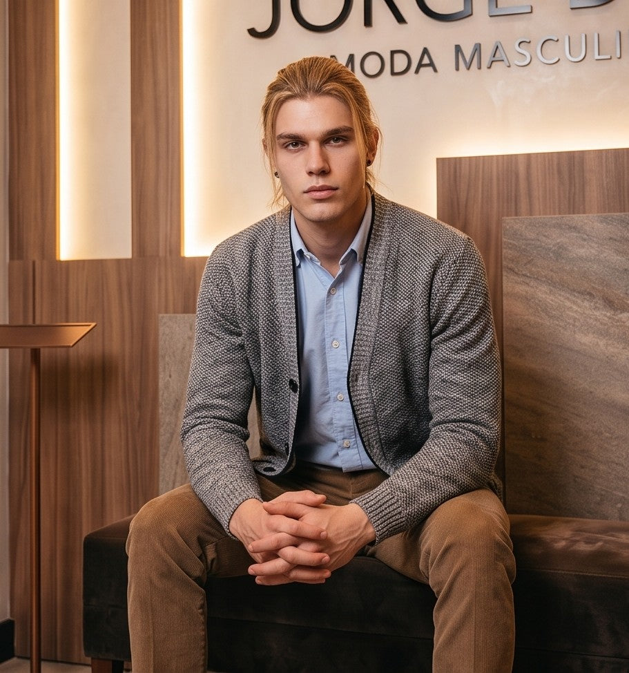 Gabriel - Herren Strickjacke aus meliertem Strick mit V-Ausschnitt und Thermofutter