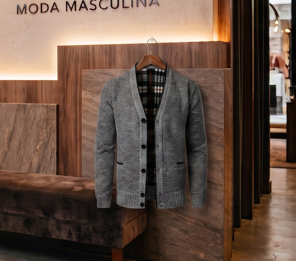 Gabriel - Herren Strickjacke aus meliertem Strick mit V-Ausschnitt und Thermofutter