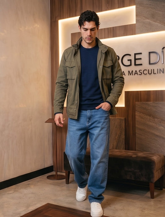 Pantalones vaqueros de corte recto holgado para hombre en cuatro acabados denim (azul claro lavado, azul medio clásico, gris desgastado y negro puro), con tiro medio, bolsillos funcionales y tejido denim resistente de estilo casual y urbano