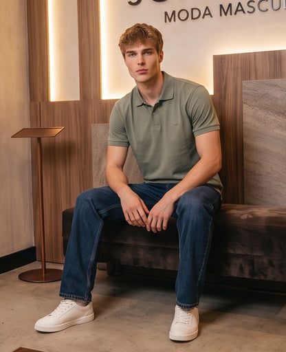 Pantalones vaqueros rectos para hombre de corte clásico y tiro medio, confeccionados en tejido denim estructurado y resistente con bolsillos frontales y traseros, disponibles en tonos azul medio lavado y azul marino oscuro intenso.