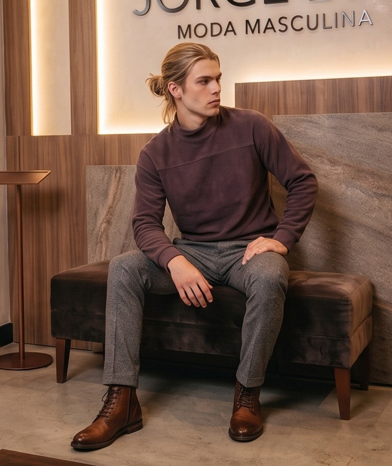 Sudadera casual de forro polar para hombre con cuello subido y manga larga, diseño de corte holgado con costuras asimétricas decorativas, disponible en color verde oliva y café