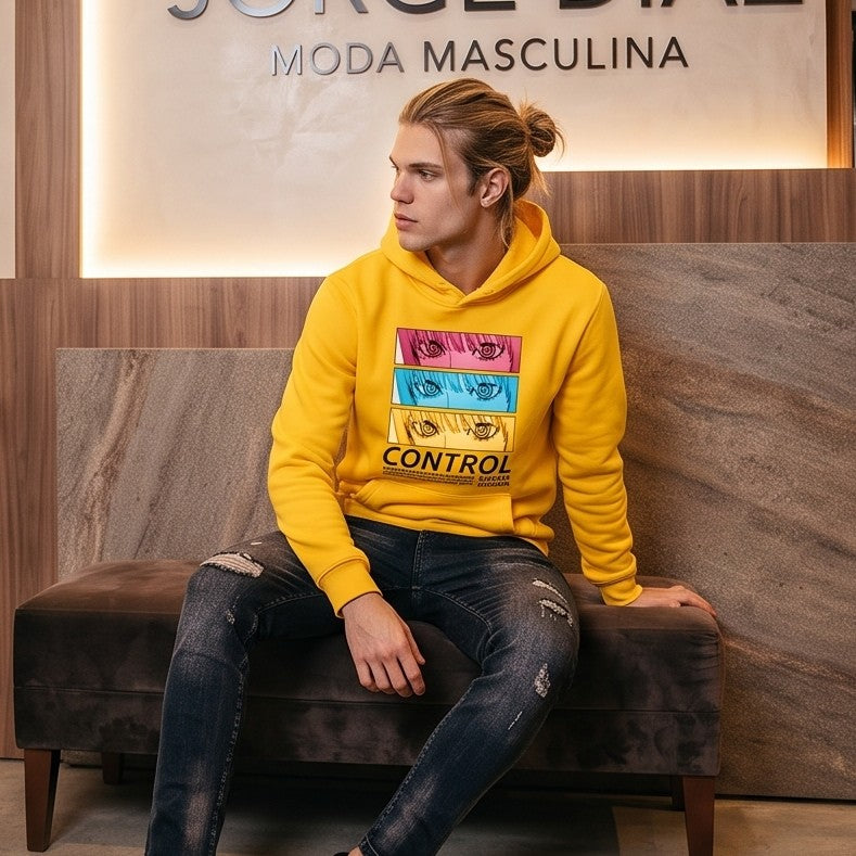 Sudadera unisex tipo hoodie de corte holgado estilo Harajuku con capucha, bolsillo canguro y estampado gráfico frontal de Makima de Chainsaw Man con la palabra Control, disponible en color negro, blanco, gris, caqui, amarillo, rojo y rosa