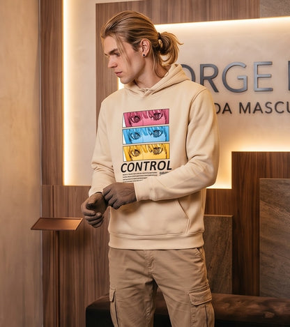 Sudadera unisex tipo hoodie de corte holgado estilo Harajuku con capucha, bolsillo canguro y estampado gráfico frontal de Makima de Chainsaw Man con la palabra Control, disponible en color negro, blanco, gris, caqui, amarillo, rojo y rosa