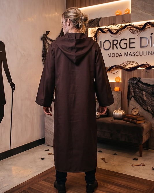 Túnica larga unisex con capucha amplia y lazo frontal ajustable, disfraz de fantasía medieval y hechicero para Halloween o cosplay, disponible en negro, rojo vino, marrón café, blanco y azul