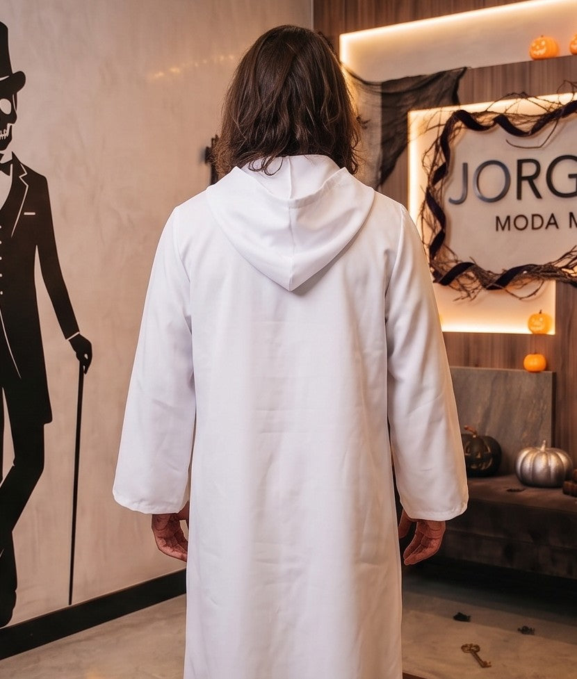Túnica larga unisex con capucha amplia y lazo frontal ajustable, disfraz de fantasía medieval y hechicero para Halloween o cosplay, disponible en negro, rojo vino, marrón café, blanco y azul