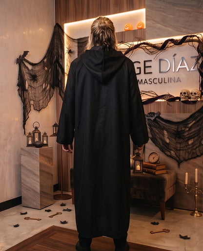 Túnica larga unisex con capucha amplia y lazo frontal ajustable, disfraz de fantasía medieval y hechicero para Halloween o cosplay, disponible en negro, rojo vino, marrón café, blanco y azul