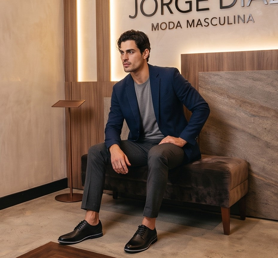 Zapatos derby híbridos de vestir para hombre en cuero sintético negro y marrón, con detalles microperforados en los laterales, costuras reforzadas al tono, cordones encerados y suela deportiva ergonómica antideslizante con ribete blanco